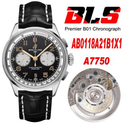 Premier B01 AB0118 A7750 Automatic Chronograph Mens Watch BLSF 42 Bentley Racing Black Dial Leather Strap Best Edition