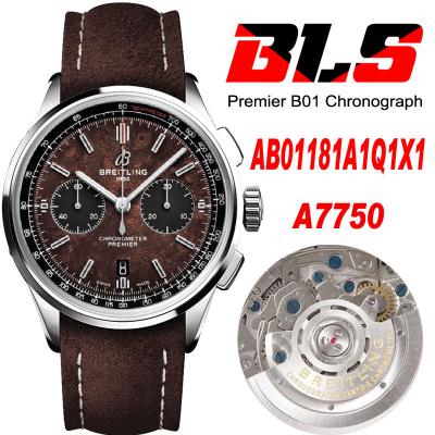 Premier B01 AB0118 A7750 Automatic Chronograph Mens Watch BLSF 42 Bentley Racing Brown Dial Leather Strap Best Edition