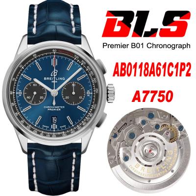 Premier B01 AB0118 A7750 Automatic Chronograph Mens Watch BLSF 42 Bentley Racing Blue Dial Leather Strap Best Edition