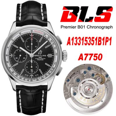 Premier B01 A13315351 A7750 Automatic Chronograph Mens Watch BLSF 42 Bentley Racing Black Dial Leather Best Edition