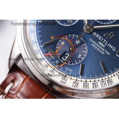 Premier B01 A13315351 A7750 Automatic Chronograph Mens Watch BLSF 42 Bentley Racing Blue Dial Leather Best Edition