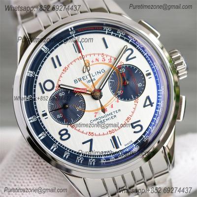 Premier B01 AB0118 A7750 Automatic Chronograph Mens Watch BLSF 42 Bentley Racing Silver Dial SS Bracelet Best Edition