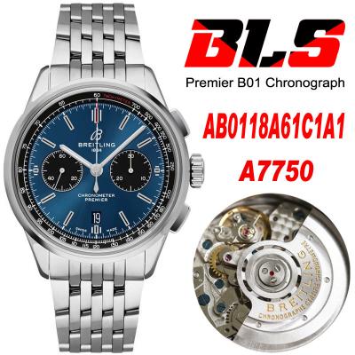 Premier B01 AB0118 A7750 Automatic Chronograph Mens Watch BLSF 42 Bentley Racing Blue Dial SS Bracelet Best Edition