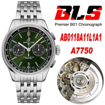 Premier B01 AB0118 A7750 Automatic Chronograph Mens Watch BLSF 42 Bentley Racing Green Dial SS Bracelet Best Edition