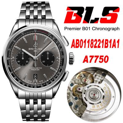 Premier B01 AB0118 A7750 Automatic Chronograph Mens Watch BLSF 42 Bentley Racing Gray Dial SS Bracelet Best Edition