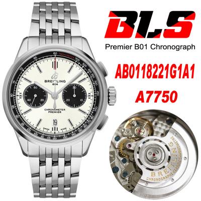 Premier B01 AB0118 A7750 Automatic Chronograph Mens Watch BLSF 42 Bentley Racing White Dial SS Bracelet Best Edition