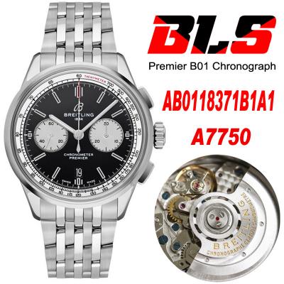 Premier B01 AB0118 A7750 Automatic Chronograph Mens Watch BLSF 42 Bentley Racing Black Dial SS Bracelet Best Edition