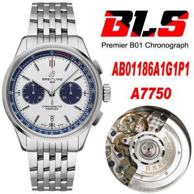 Premier B01 AB0118 A7750 Automatic Chronograph Mens Watch BLSF 42 Bentley Racing White Dial SS Bracelet Best Edition