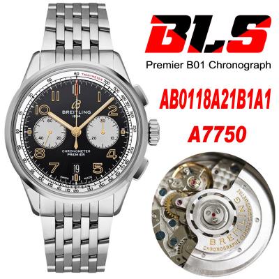 Premier B01 AB0118 A7750 Automatic Chronograph Mens Watch BLSF 42 Bentley Racing Black Dial SS Bracelet Best Edition