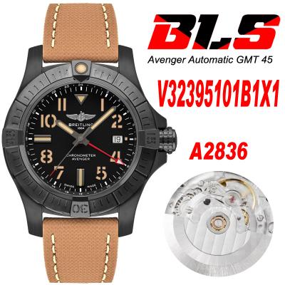 Avenger GMT V32395101 PVD A2836 Automatic Mens Watch BLSF Best Edition Black Dial Nylon Strap