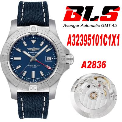 Avenger GMT V32395101 PVD A2836 Automatic Mens Watch BLSF Best Edition Blue Dial Nylon Strap