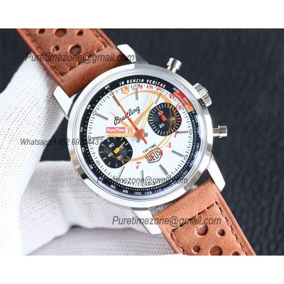 Top Time A233101 Limited Edition A7750 Automatic Chronograp Mens Watch Best Edition BLSF White Zorro Dial Brown Leather