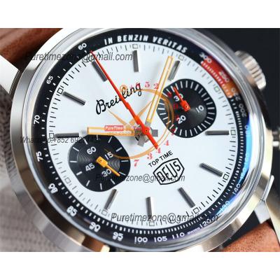 Top Time A233101 Limited Edition A7750 Automatic Chronograp Mens Watch Best Edition BLSF White Zorro Dial Brown Leather