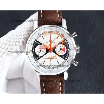 Top Time A233101 Limited Edition A7750 Automatic Chronograp Mens Watch Best Edition BLSF Cream Dues Dial Brown Leather