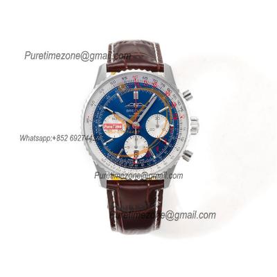 Navitimer B01 AB0137211 A7750 Automatic Chronograph Mens Watch Best Edition BLSF Blue Dial Brown Leather Strap