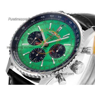 Navitimer B01 AB0138241 A7750 Automatic Chronograph Mens Watch Best Edition BLSF Green Dial Black Leather Strap