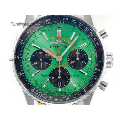 Navitimer B01 AB0138241 A7750 Automatic Chronograph Mens Watch Best Edition BLSF Green Dial Black Leather Strap