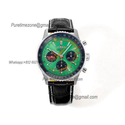 Navitimer B01 AB0138241 A7750 Automatic Chronograph Mens Watch Best Edition BLSF Green Dial Black Leather Strap