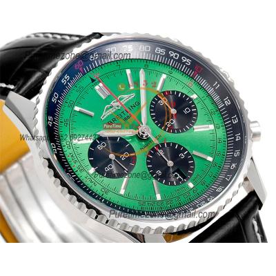 Navitimer B01 AB0138241 A7750 Automatic Chronograph Mens Watch Best Edition BLSF Green Dial Black Leather Strap