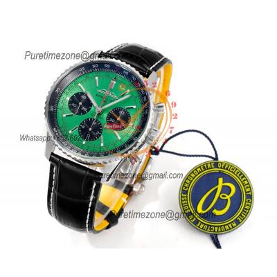 Navitimer B01 AB0138241 A7750 Automatic Chronograph Mens Watch Best Edition BLSF Green Dial Black Leather Strap