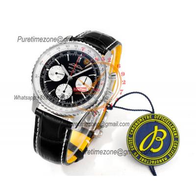 Navitimer B01 AB0138211 A7750 Automatic Chronograph Mens Watch Best Edition BLSF Black Dial Leather Strap