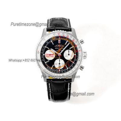 Navitimer B01 AB0138211 A7750 Automatic Chronograph Mens Watch Best Edition BLSF Black Dial Leather Strap