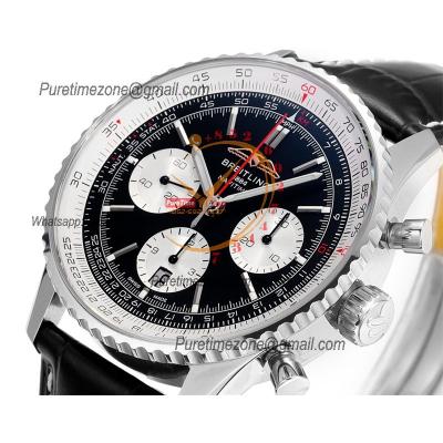 Navitimer B01 AB0138211 A7750 Automatic Chronograph Mens Watch Best Edition BLSF Black Dial Leather Strap