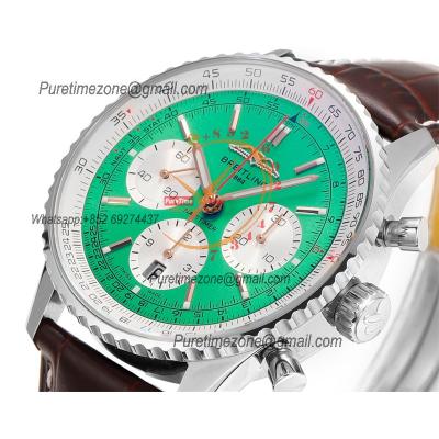 Navitimer B01 AB0139211 A7750 Automatic Chronograph Mens Watch Best Edition BLSF Green Dial Brown Leather Strap