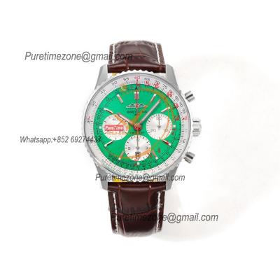 Navitimer B01 AB0139211 A7750 Automatic Chronograph Mens Watch Best Edition BLSF Green Dial Brown Leather Strap