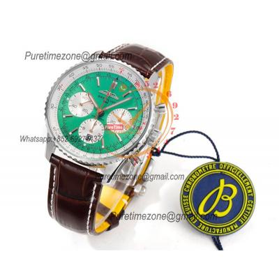 Navitimer B01 AB0139211 A7750 Automatic Chronograph Mens Watch Best Edition BLSF Green Dial Brown Leather Strap