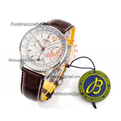 Navitimer B01 AB0139211 A7750 Automatic Chronograph Mens Watch Best Edition BLSF Silver Dial Brown Leather Strap