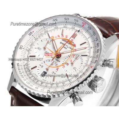 Navitimer B01 AB0139211 A7750 Automatic Chronograph Mens Watch Best Edition BLSF Silver Dial Brown Leather Strap