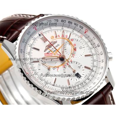 Navitimer B01 AB0139211 A7750 Automatic Chronograph Mens Watch Best Edition BLSF Silver Dial Brown Leather Strap