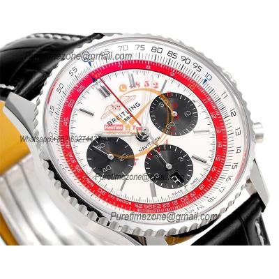 Navitimer B01 AB0139211 A7750 Automatic Chronograph Mens Watch Best Edition BLSF White Dial Black Leather Strap