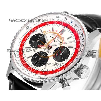 Navitimer B01 AB0139211 A7750 Automatic Chronograph Mens Watch Best Edition BLSF White Dial Black Leather Strap