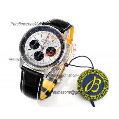 Navitimer B01 AB0138241 A7750 Automatic Chronograph Mens Watch Best Edition BLSF Silver Dial Black Leather Strap