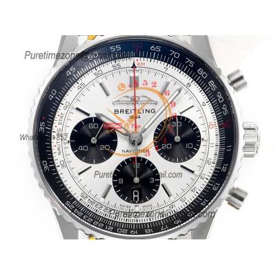 Navitimer B01 AB0138241 A7750 Automatic Chronograph Mens Watch Best Edition BLSF Silver Dial Black Leather Strap