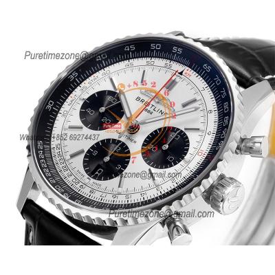 Navitimer B01 AB0138241 A7750 Automatic Chronograph Mens Watch Best Edition BLSF Silver Dial Black Leather Strap