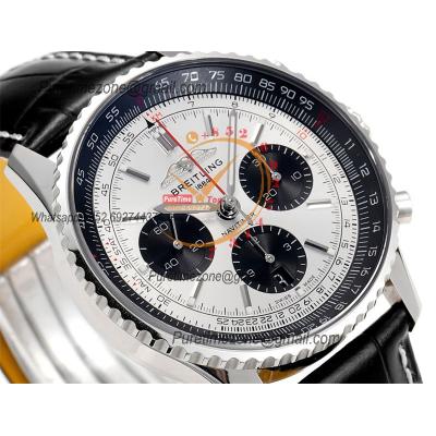 Navitimer B01 AB0138241 A7750 Automatic Chronograph Mens Watch Best Edition BLSF Silver Dial Black Leather Strap