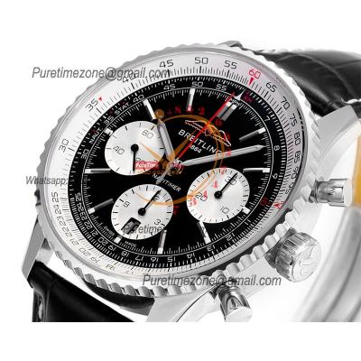 Navitimer B01 AB0138211 A7750 Automatic Chronograph Mens Watch Best Edition BLSF Silver Dial Black Leather Strap