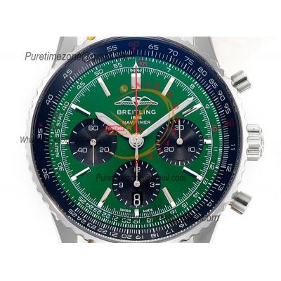 Navitimer B01 AB0138241 A7750 Automatic Chronograph Mens Watch Best Edition BLSF Green Dial Black Leather Strap