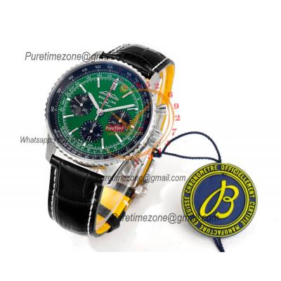 Navitimer B01 AB0138241 A7750 Automatic Chronograph Mens Watch Best Edition BLSF Green Dial Black Leather Strap