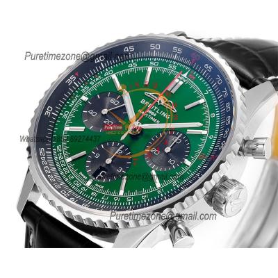 Navitimer B01 AB0138241 A7750 Automatic Chronograph Mens Watch Best Edition BLSF Green Dial Black Leather Strap