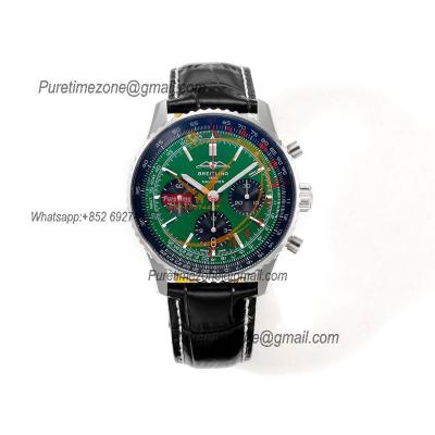 Navitimer B01 AB0138241 A7750 Automatic Chronograph Mens Watch Best Edition BLSF Green Dial Black Leather Strap