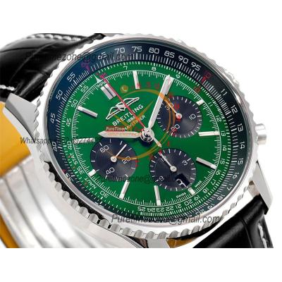 Navitimer B01 AB0138241 A7750 Automatic Chronograph Mens Watch Best Edition BLSF Green Dial Black Leather Strap