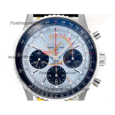 Navitimer B01 AB0138241 A7750 Automatic Chronograph Mens Watch Best Edition BLSF ICE Blue Dial Black Leather Strap