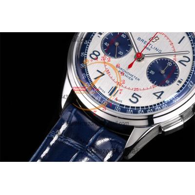 Premier B01 AB0118 A7750 Automatic Chronograph Mens Watch Bentley Mulliner Best Edition BLSF Silver Dial Leather V2