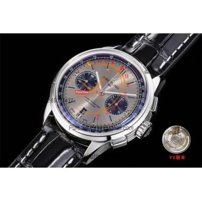 Premier B01 AB0118 A7750 Automatic Chronograph Mens Watch Best Edition BLSF Gray Dial Black Leather Strap V2