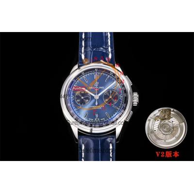 Premier B01 AB0118 A7750 Automatic Chronograph Mens Watch Best Edition BLSF Blue Dial Blue Leather Strap V2