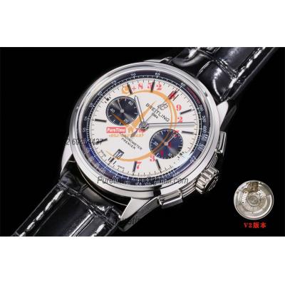 Premier B01 AB0118 A7750 Automatic Chronograph Mens Watch Best Edition BLSF White Pands Dial Black Leather Strap V2